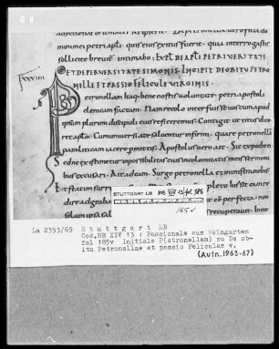 Passionale de Tempore — Initiale P(etronellam), Folio 185verso