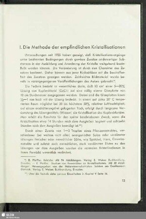 I. Die Methode der empfindlichen Kristallisationen
