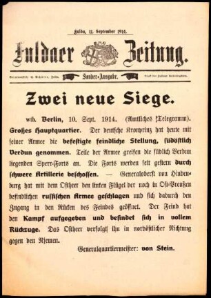 Ausgabe vom Freitag, den 11. September 1914.