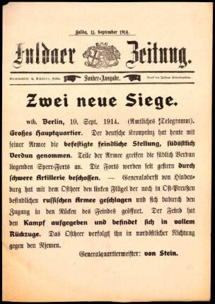 Ausgabe vom Freitag, den 11. September 1914.