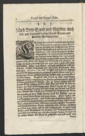 I. N. J. Allerseits nach Dero Stand und Würden/ auch Ehr- und Tugenden hochgeEhrteste Trauer- und Leichen- Versammlung!