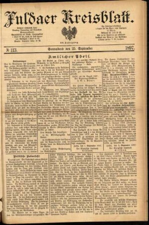 Erste Ausgabe vom Samstag, den 25. September 1897.