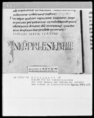 Quadripartitus (Sammlung von Patresexerpten und Kanones in vier Büchern) — Initiale I (ncipit), Folio 106verso