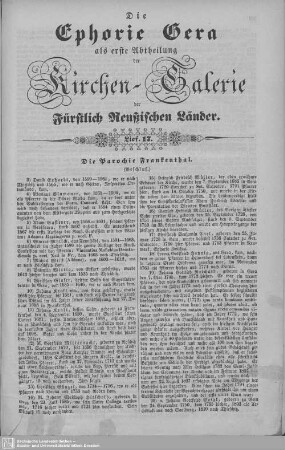 Die Parochie Frankenthal (Beschluß), Töppeln, Wendischbernsdorf, Scheubengrobsdorf, Ernsee, Mühlsdorf : 17. Lieferung