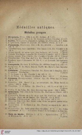 Médailles antiques (No. 1 - 410bis)