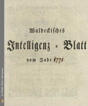1771: Wöchentliches Oekonomisches Intelligenz-Blat