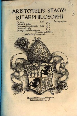 Aristotelis Stagiritae Philosophi De anima Libri III.