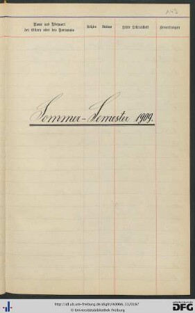 [fol. 149] Sommersemester 1909