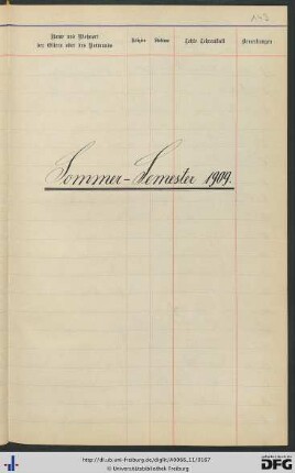 [fol. 149] Sommersemester 1909