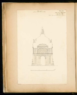 Siegestor auf dem Belle-Alliance-Platz (Hallesches Tor), Berlin-Kreuzberg Monatskonkurrenz Dezember 1871: Querschnitt; Maßstabsleiste