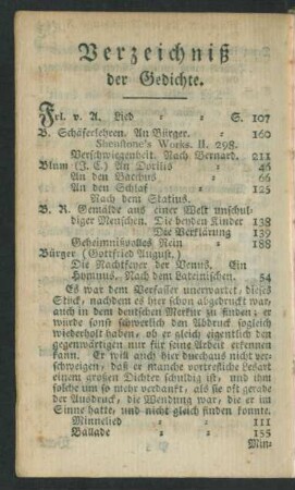 Verzeichniß der Gedichte