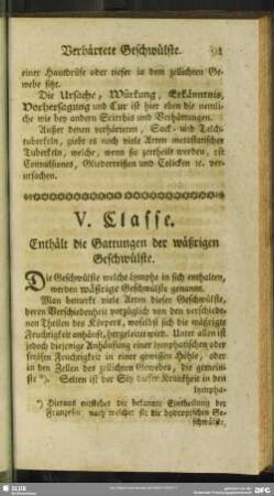 V. Classe. Enthält die Gattungen der wäßrigen Geschwülste