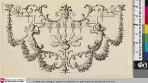[Ornamentstich mit Blumengirlanden und Putti mit Käferflügeln]
