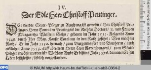 [Christoff Beutinger; Christophorvs Pevtinger.]