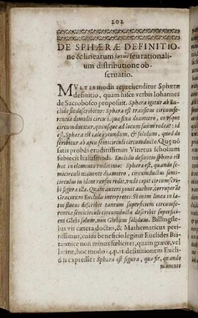De Sphaerae Definitione & linearum