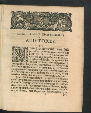 Dissertatio Prooemialis Ad Auditores.