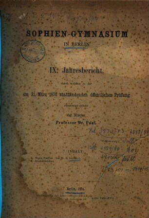 Jahresbericht. 1873/74