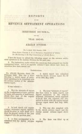 Reports on the revenue settlement operations of British Burma, for the year 1867-68. Arakan Division.