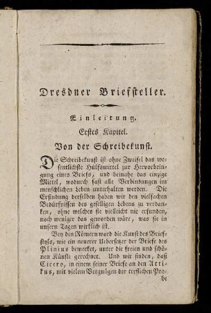 Einleitung. Erstes Kapitel. Von der Schreibekunst.
