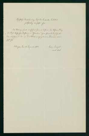 Selbstständigkeitserklärung bezügl. d. Doktorarbeit (13.12.1914)