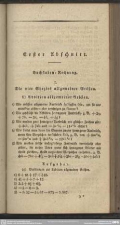Erster Abschnitt. Buchstaben-Rechnung