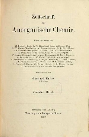 Zeitschrift für anorganische und allgemeine Chemie : ZAAC = Journal of inorganic and general chemistry. 2. 1892