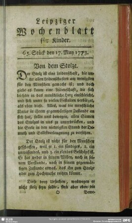 65. Stück den 17. May 1773