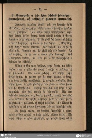 8. Genovefa a jeje ßyn psches jelenizu humožonej, až ńejstej s' głodom humréłej
