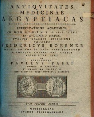 Antiqvitates Medicinae Aegyptiacas : Cvm Figvris Aeneis
