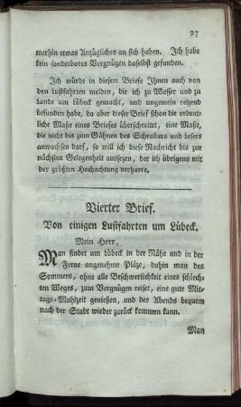 Vierter Brief. Von einigen Lustfahrten um Lübeck.