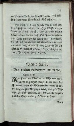 Vierter Brief. Von einigen Lustfahrten um Lübeck.