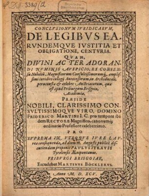 Conclusionum iur. de legibus earundemque iustitia et obligatione centuria