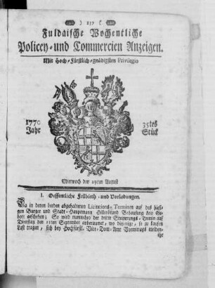 35tes Stück, Ausgabe vom 29. August 1770