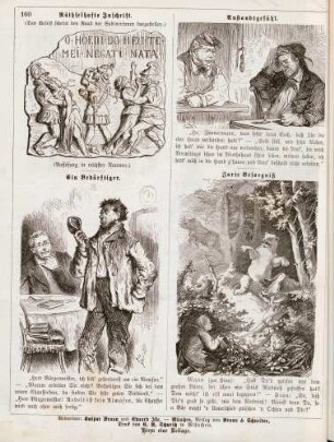 "Räthselhafte Inschrift" "Ein Bedürftiger" "Anstandsgefühl" "Zarte Besorgniß"