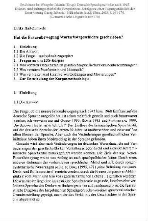 Hat die Frauenbewegung Wortschatzgeschichte geschrieben?