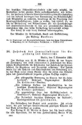 Jahrbuch des Zentralinstituts für Erziehung und Unterricht : [B. Allgemeine Angelegenheiten der Unterrichtsanstalten]