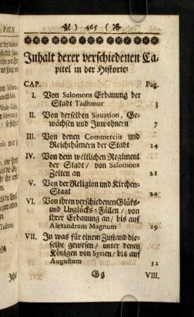 465-469, Inhalt derer verschiedenen Capitel in der Historie