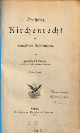 Deutsches Kirchenrecht des neunzehnten Jahrhunderts. 1