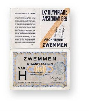 Eintrittskarte "Abonnement Zwemmen" | Spiele der IX. Olympiade - 1928, Amsterdam