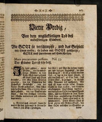 265-267, Mors peccatorum pessima; Austheilung