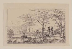 Südliche Landschaft mit Kloster und Mönchen