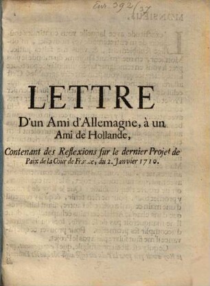 Lettre d'un ami d'Allemagne à un ami de Hollande, [1]