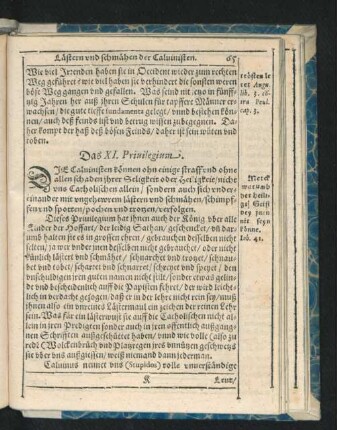 Das eylffte Privilegium. Lästern und schmähen der Calvinisten.