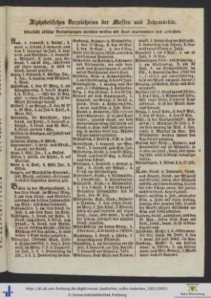 Alphabetisches Verzeichniss der Messen und Jahrmärkte.