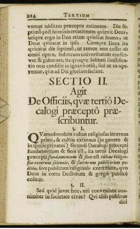 Sectio II. Agit De Officiis quæ tertiô Decalogi præceptô præscribuntur.