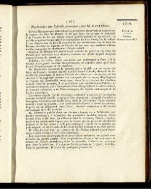 Recherches sur l´Acide prussique,