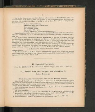 B. Spezial-Berichte über die Thätigkeit der einzelnen Abtheilungen und ihre Arbeiten.