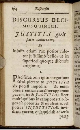 Discursus Decimus Quintus. Justitia gerit pacis caduceum.