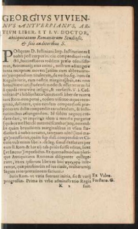 Georgius Viviennus ... antiquitatum Romanarum Studiosis, et suis auditoribus S.