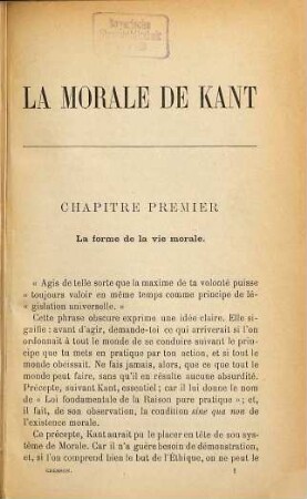 La morale de Kant : étude critique